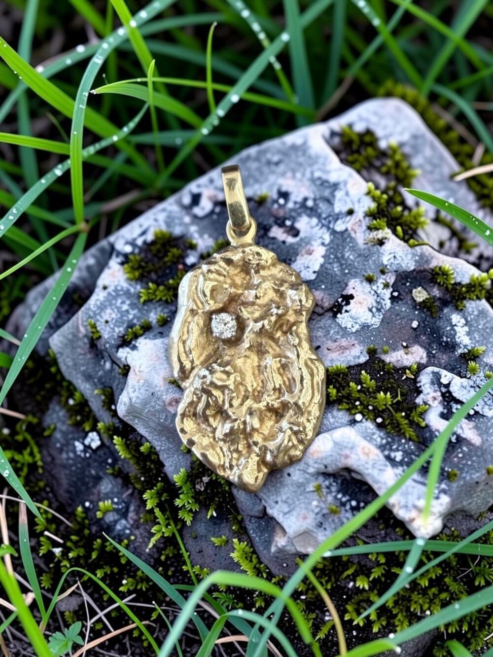 Vintage 14k Gold and Diamond Nugget Style Pendant